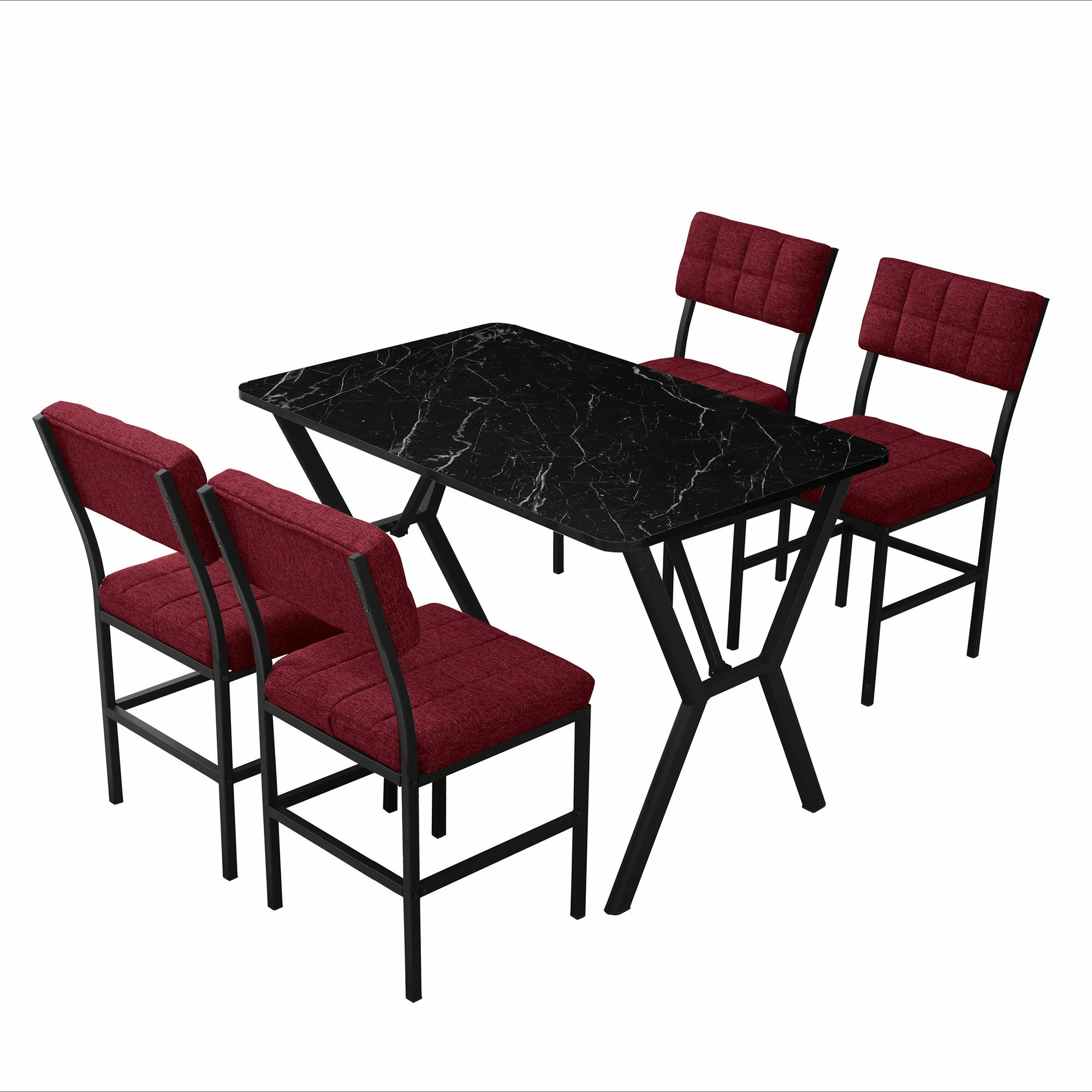 Tavolinë me karrige, zgjatshme, 5 copë, Skye Decor, Dubai, burgundy, e zezë