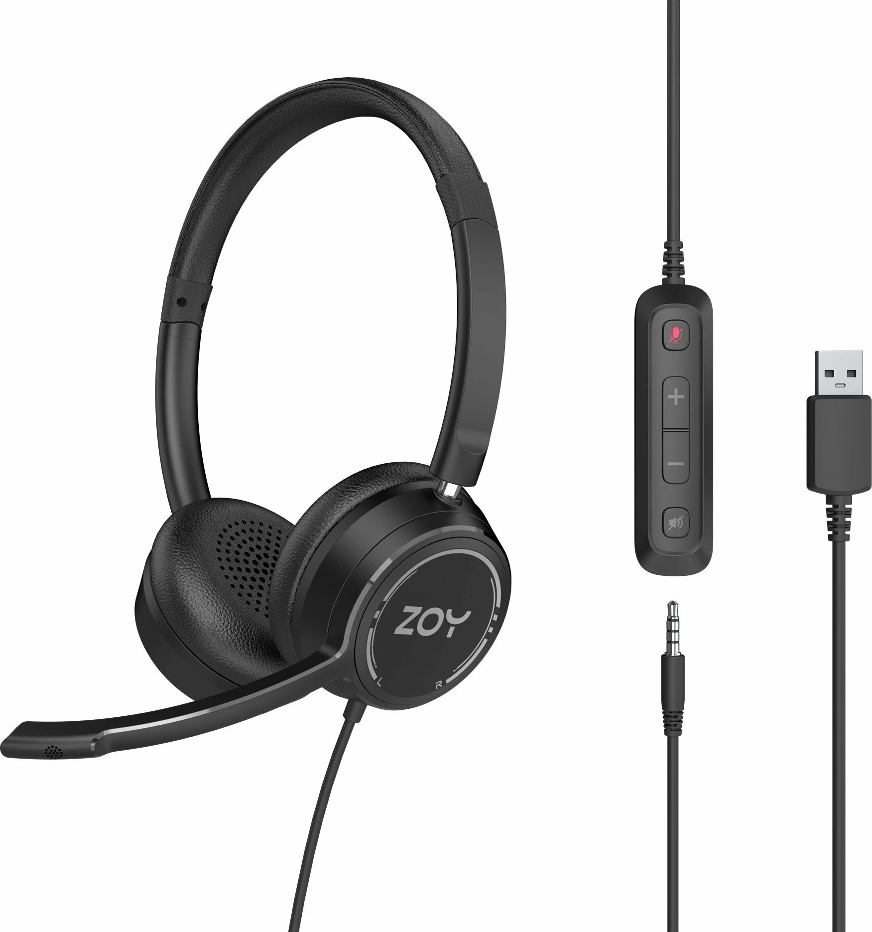 Kufje me mikrofon ZOY ZHS40, me kabllo 3.5mm + USB, driver 40mm, kontroll volum, zezë