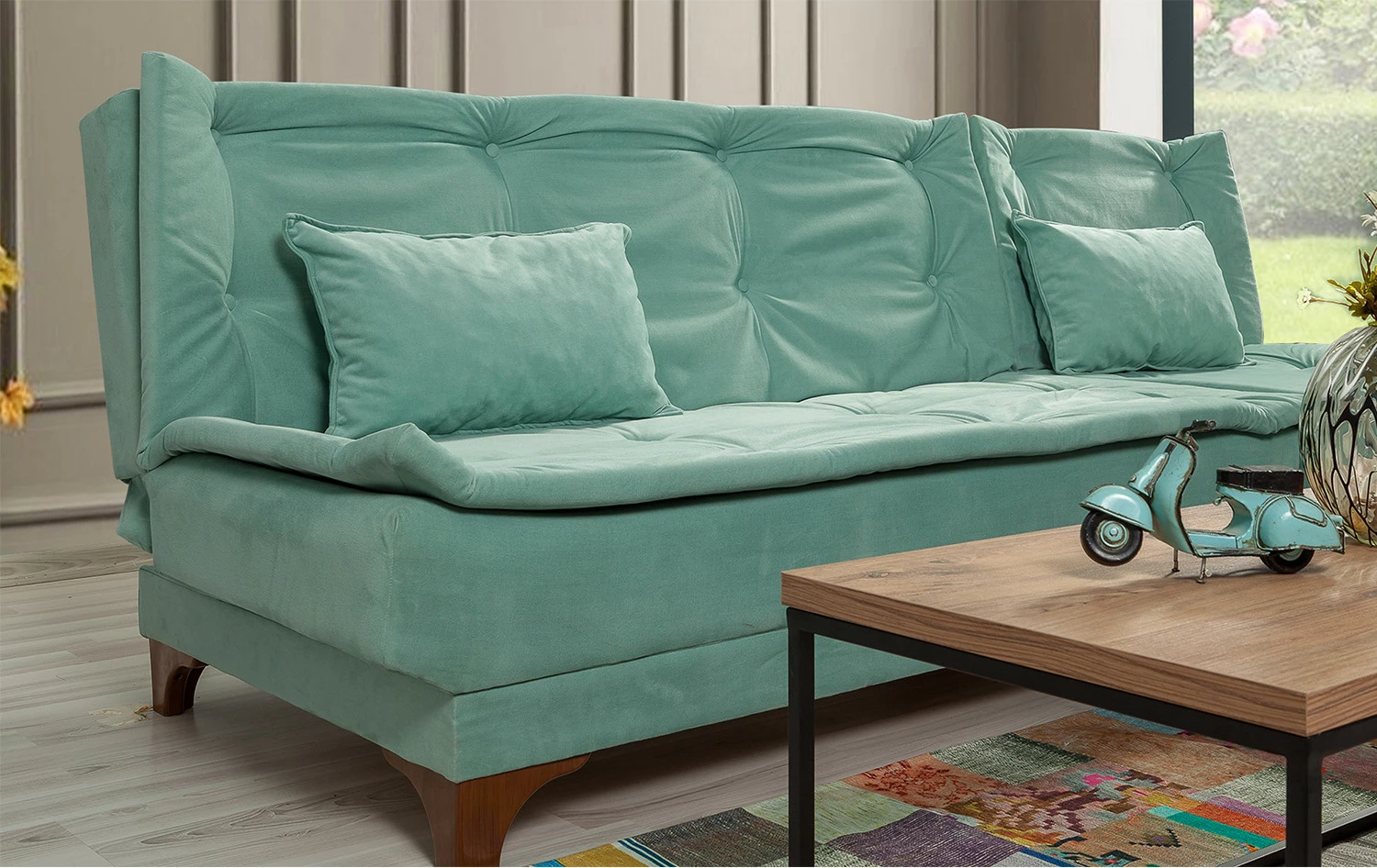 Kënd-sofë krevati Atelier del Sofa, kënd i djathtë, ngjyrë deti e gjelbër