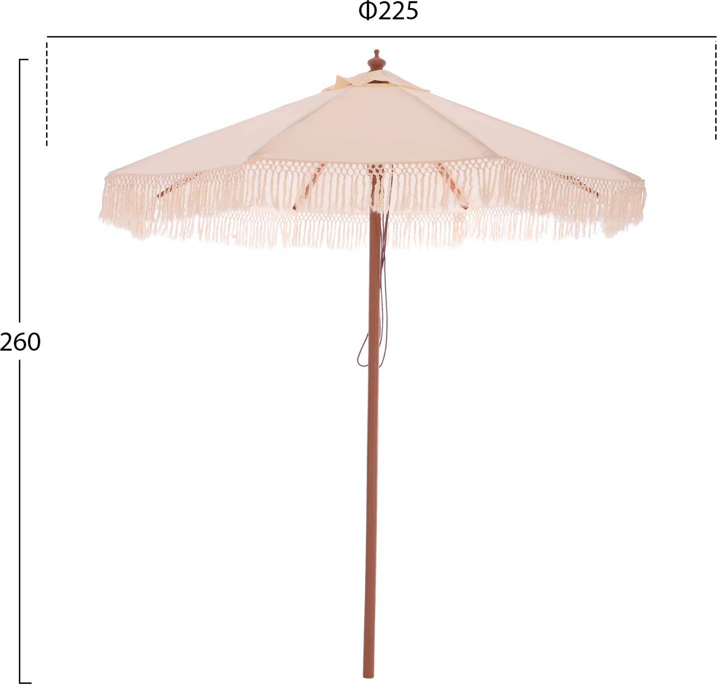 Ombrellë profesionale Wagner, makrame krosi, ngjyrë bezhë, skelet druri, Φ225x2.60Y m, FH5777.01