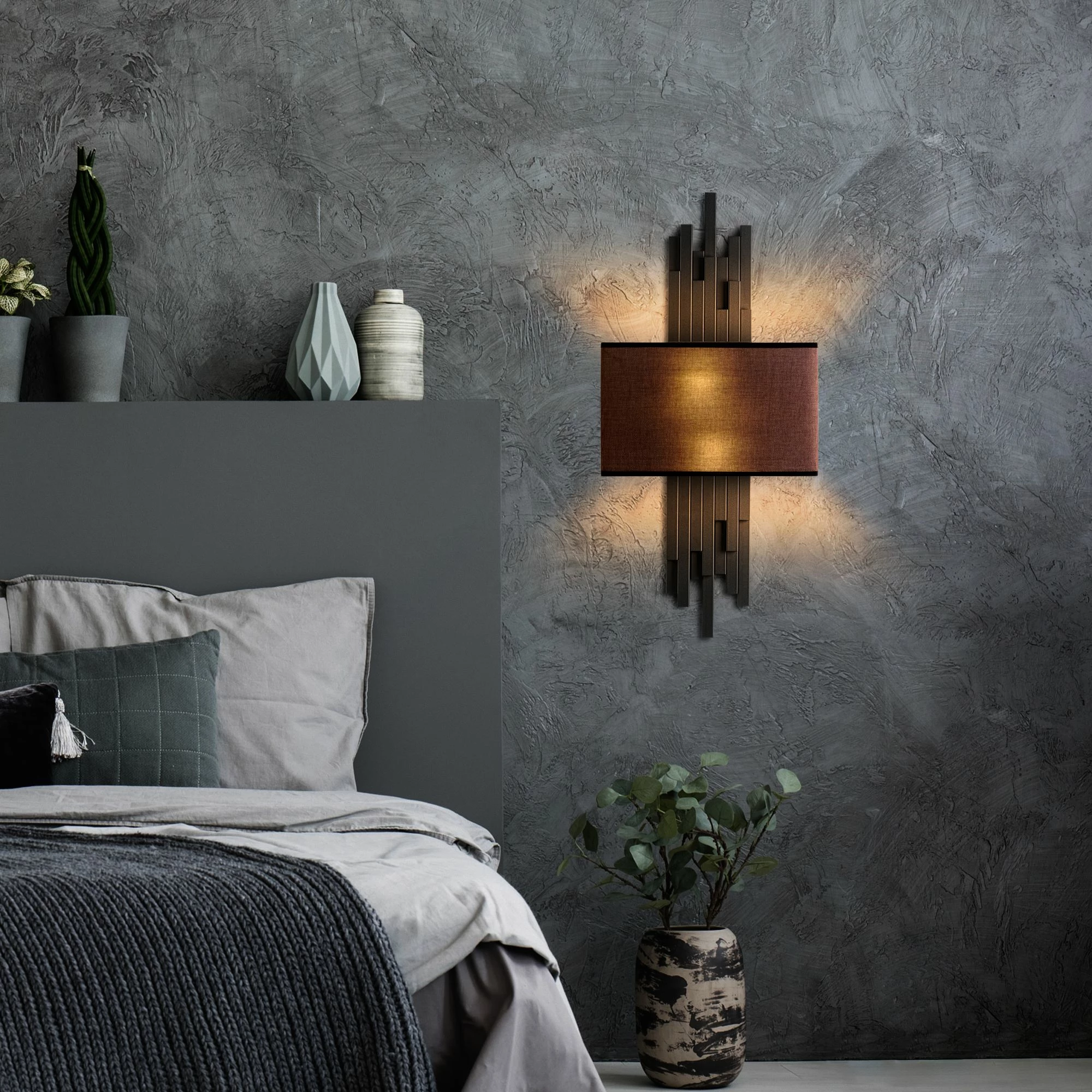 Llambë muri Opviq, Axıs - 15103, metal dhe tekstil, e zezë dhe kafe, 35x75x10 cm