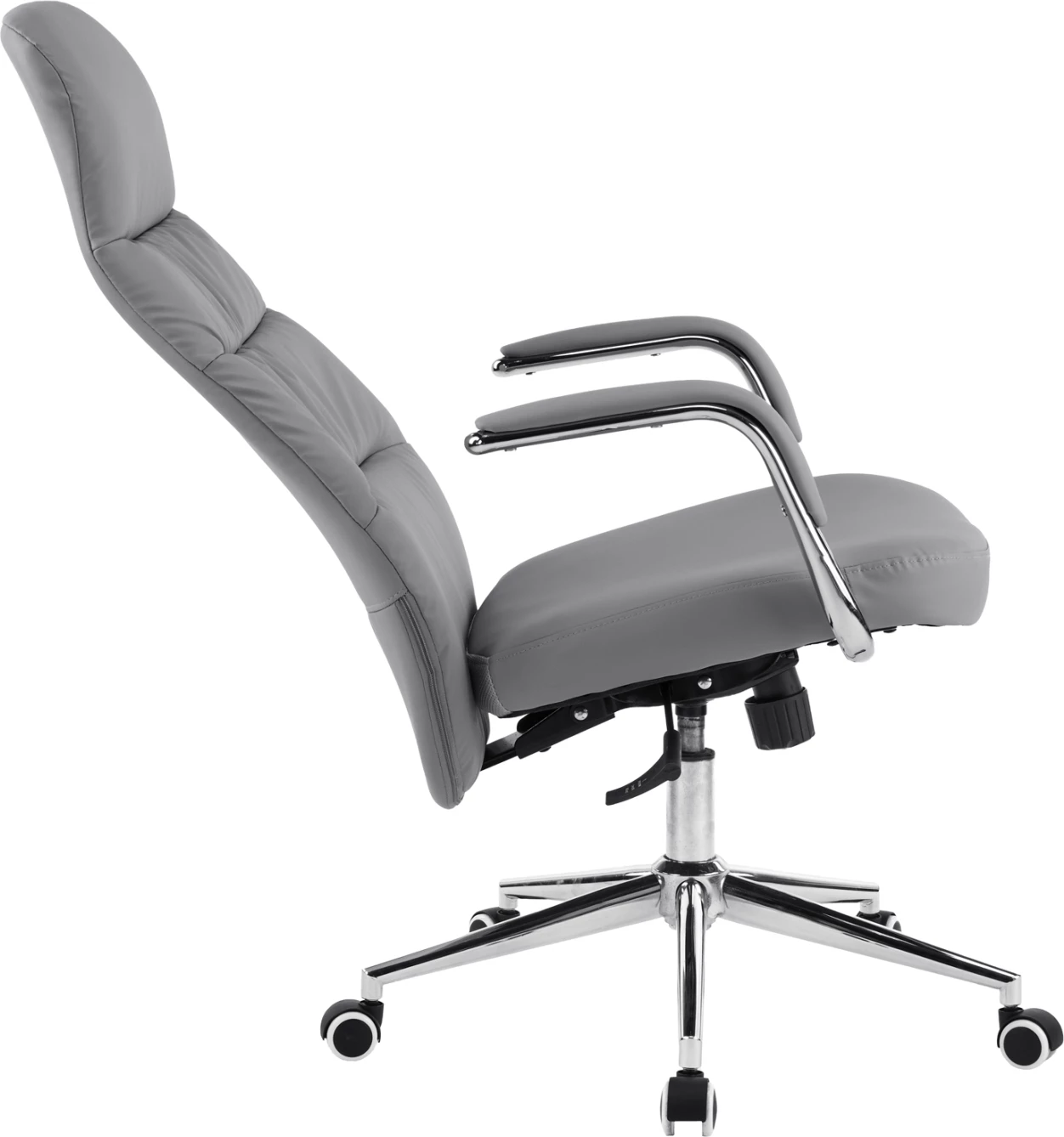 Karrige zyre TEETER, lëkurë sintetike gri, bazë kromi, 67x66x121cm