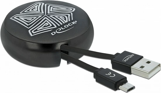 Kabllo USB DeLOCK retraktuese USB-A në Micro-USB, 0.92 m, USB 2.0, e zezë