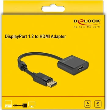Adapter DeLOCK DisplayPort në HDMI, 4K 30Hz, aktiv, 0.2m, i zi