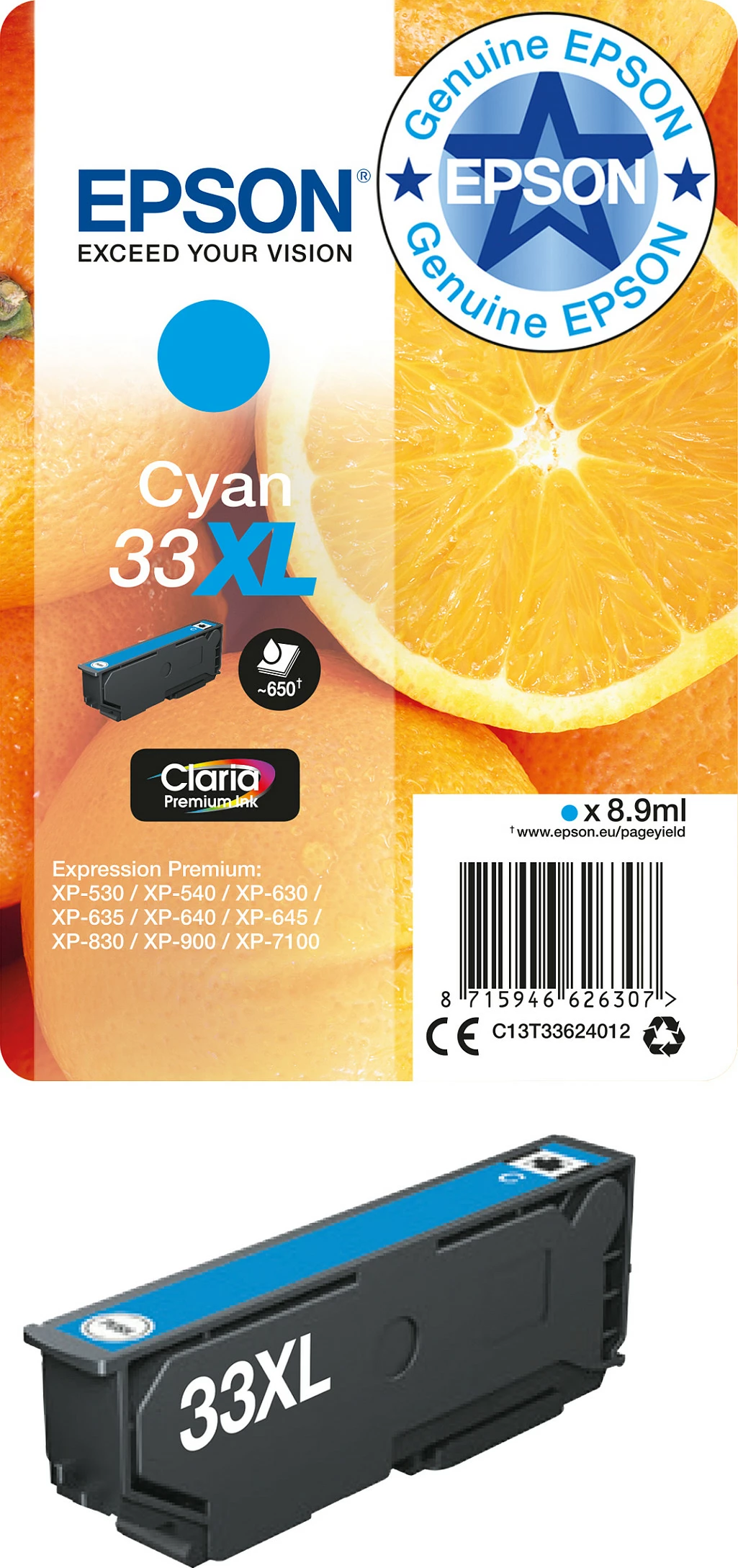 Toner Epson Oranges Singlepack Cyan 33XL, High Yield, 8.9 ml