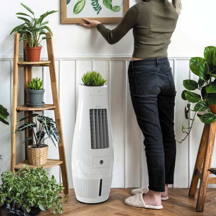 Ftohës ajri BECOOL BC07AC60WF 4-në-1, 7L, 50W, 480 m³/h, me mbrojtje insektesh, me telekomandë, 2 cooling packs, i bardhë