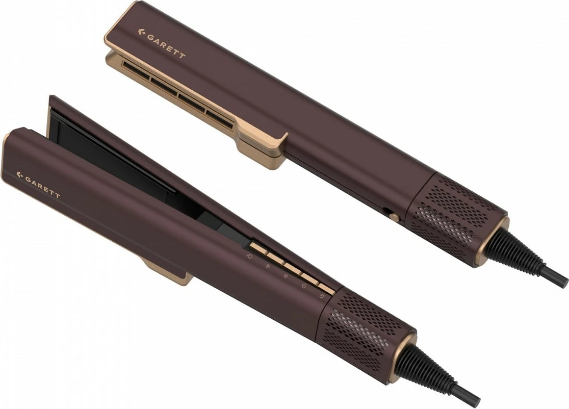 drejtuese flokësh me ajër 2-në-1, Garett Beauty AeroGlow, tharëse + drejtues, rregullim temperature dhe rrjedhe ajri, ekran LCD, kafe