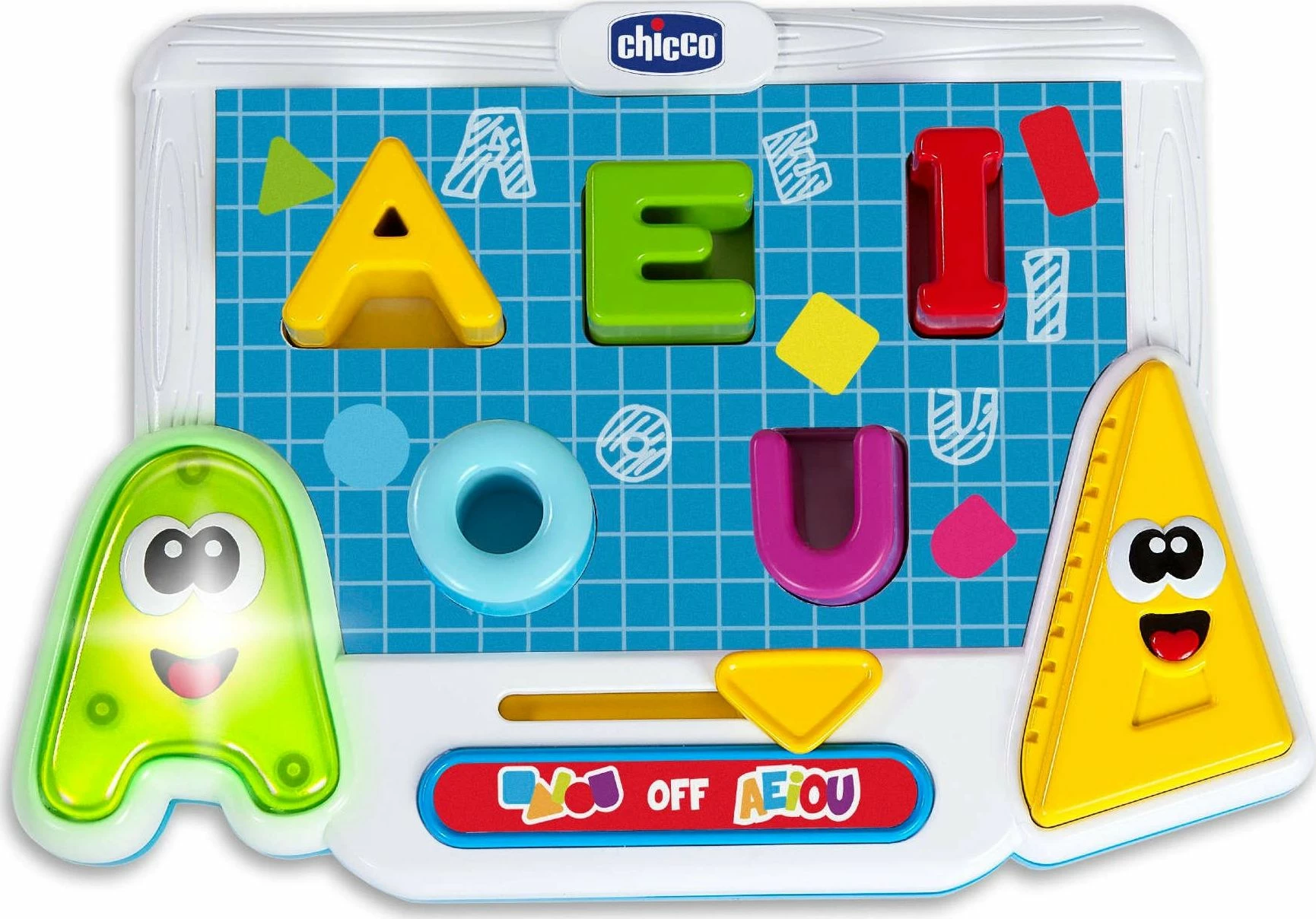 Lojë edukative interaktive Chicco Colorful Vowels and Shapes, me tinguj, me zanore dhe forma, 3xAAA, shumëngjyrëshe