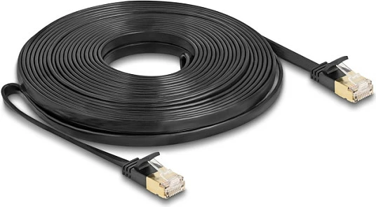 Kabllo rrjeti DeLOCK RJ45 Cat7, 10m, flat, U/FTP, e zezë