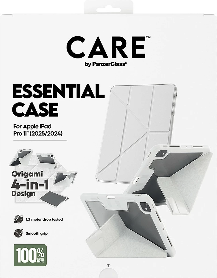 Mbështjellës për iPad PanzerGlass CARE Essential Case, iPad Pro 11" (2024/2025), origami 4-në-1, mbajtëse Apple Pencil, gri