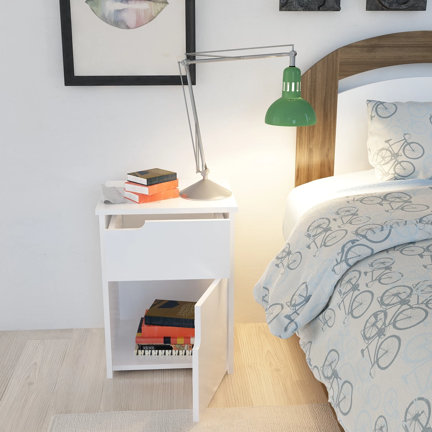 Komodinë moderne për dhomë gjumi, e bardhë, Hanah Home Asra