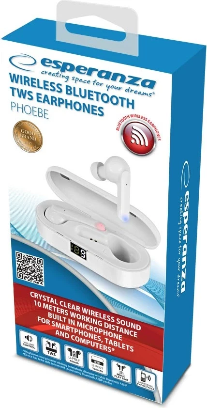 Kufje Esperanza EH230W Bluetooth In-Ear TWS, Bardhë