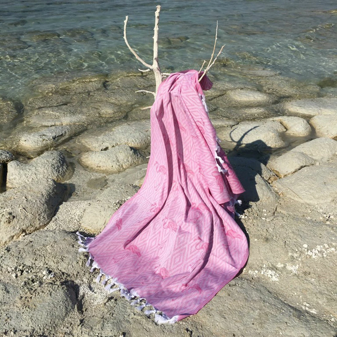 Peshqir plazhi Fouta, model Flamingo, ngjyrë fuchsia, 100x180cm (1 copë)