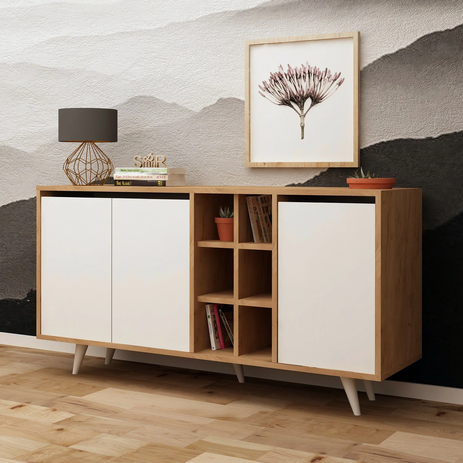 Konsol Skye Decor, ngjyrë lis dhe e bardhë, Seria