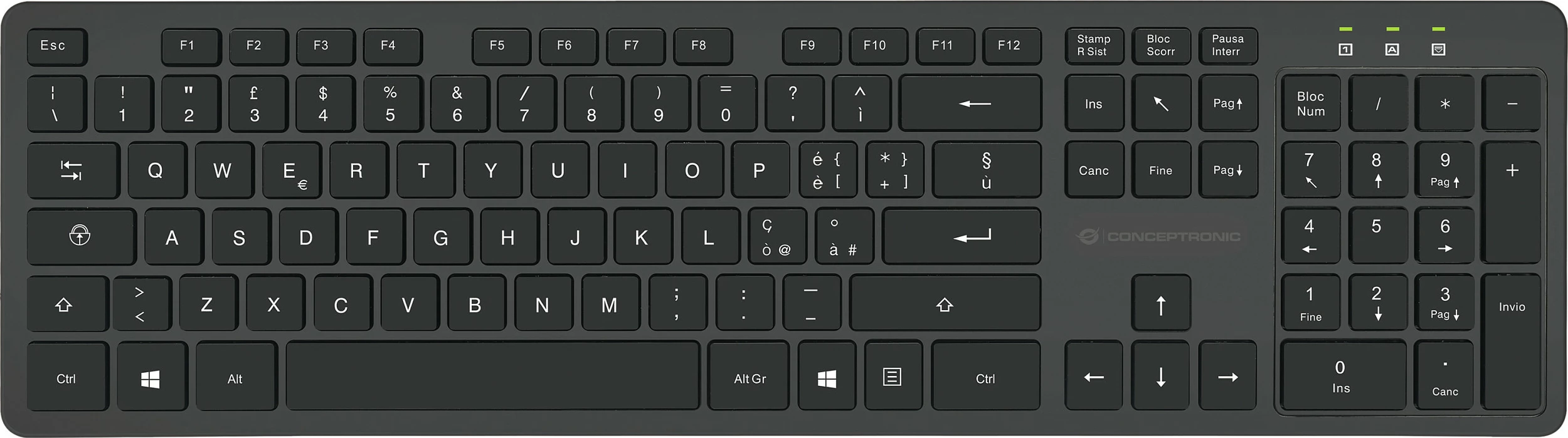 Set tastierë wireless Conceptronic me maus, QWERTY italian, 105 taste, 1600 DPI, e zezë