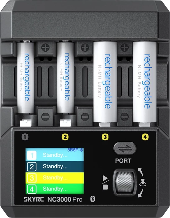 Karikues baterish SkyRC NC3000 Pro, 4 slot AA/AAA, NiMH/NiCd, PD/QC, Bluetooth, i zi