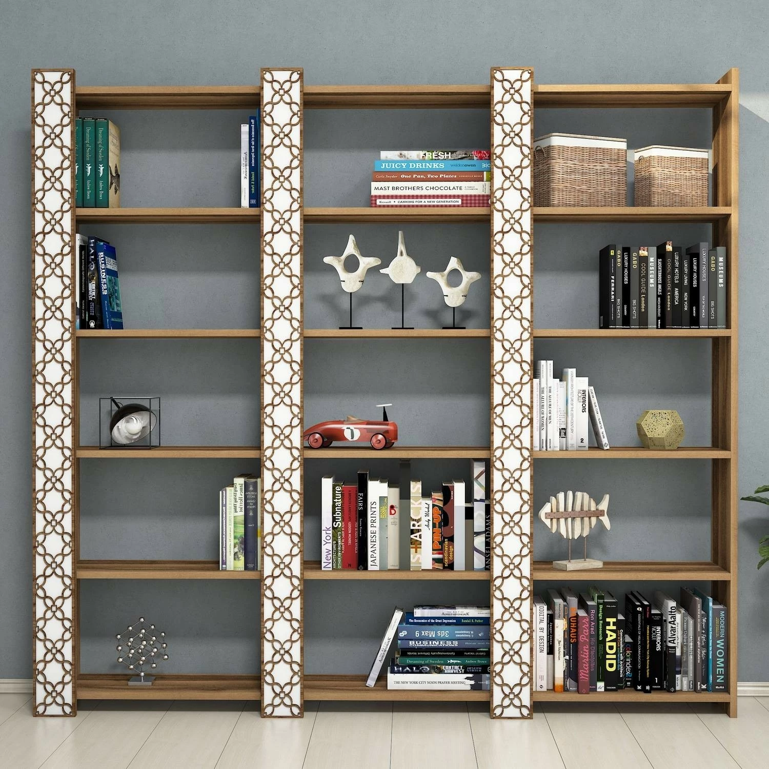 Raft librash Hanah Home City 3, ngjyrë arre dhe e bardhë