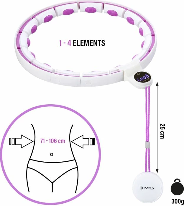 Hula hop me magnete dhe peshë HMS HHM17, i bardhë/vjollcë me numërues