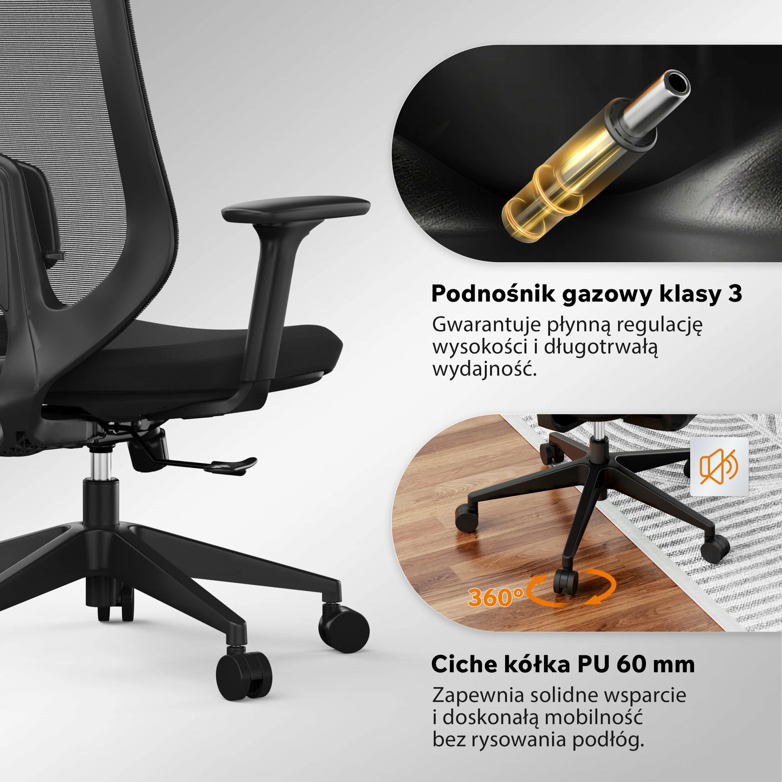 Karrige zyre SENSE7 Nakai, ergonomike me rrjetë, 150 kg, e zezë