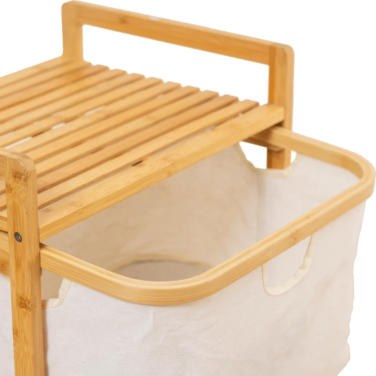 Raft dyshemeje Hanev, bambu, pëlhurë lino, ngjyrë natyrale-bezhë, 44x33x96cm