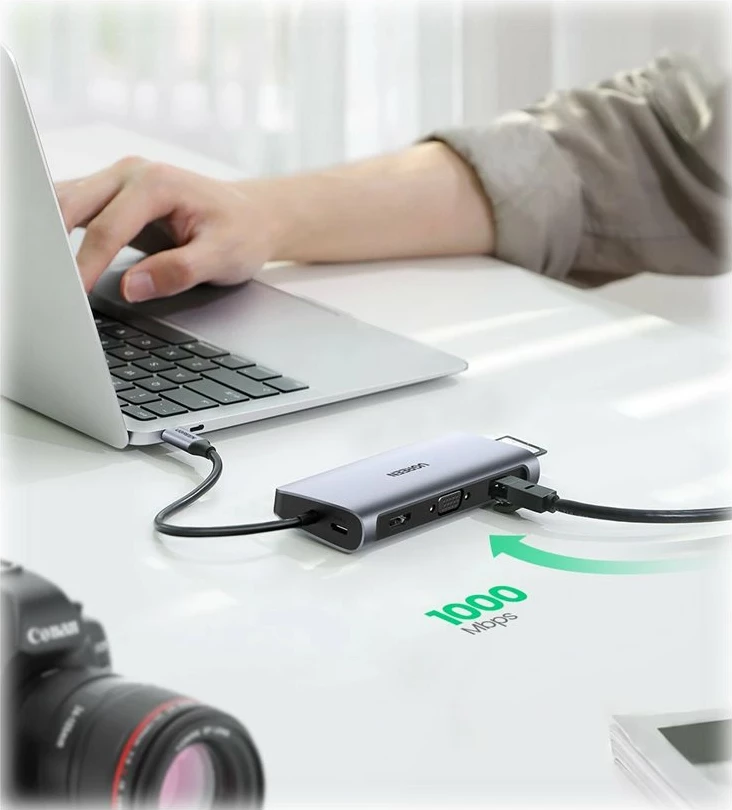 USB Hub Ugreen CM179, 10-në-1, USB-C, HDMI 4K, VGA, Ethernet, 100W, Space Gray