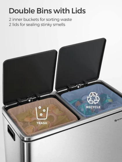 Kosh mbeturinash për ndarje SONGMICS LTB60NL, 2x30L (60L), me pedal, inox i argjendtë