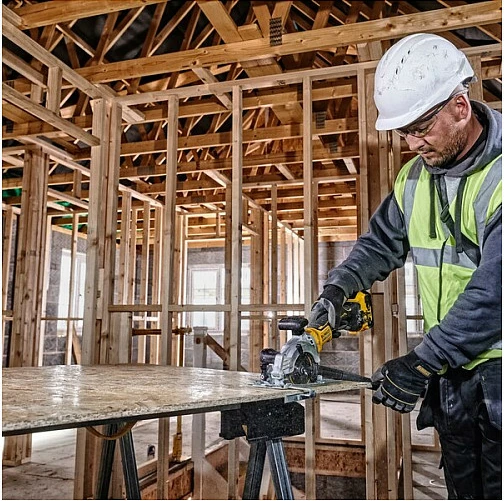 Cirkular me bateri DeWALT DCS571NT-XJ, brushless, teh 115 mm, prerje 38 mm, 4500 RPM, i verdhë