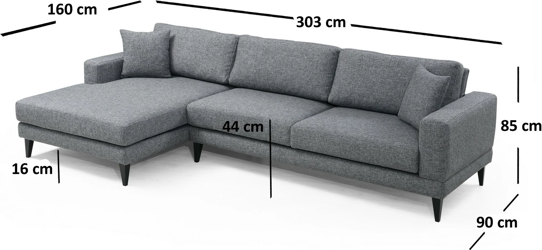 Kënd-sofë krevati Atelier del Sofa, kënd nordik majtas (Chl+3R), ngjyrë gri e errët