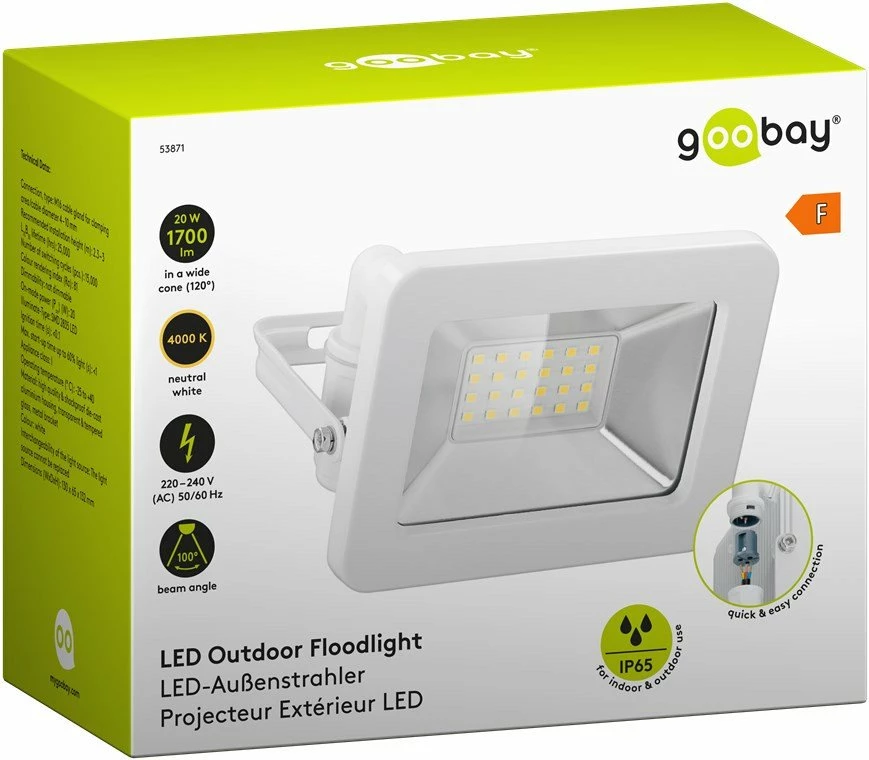 Reflektor LED Goobay RB53871 20 W 1700 lm 4000 K IP65, bardhë