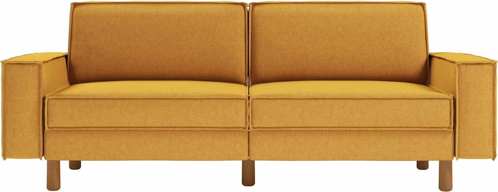 Divan treshe Sparrow, ngjyrë mustard, këmbë druri arrë