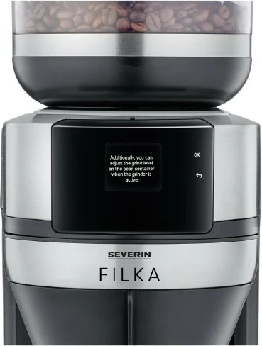 Aparat kafeje Severin KA 4853 FILKA inox, mulli çeliku, ekran LED, 2L, e zezë mat