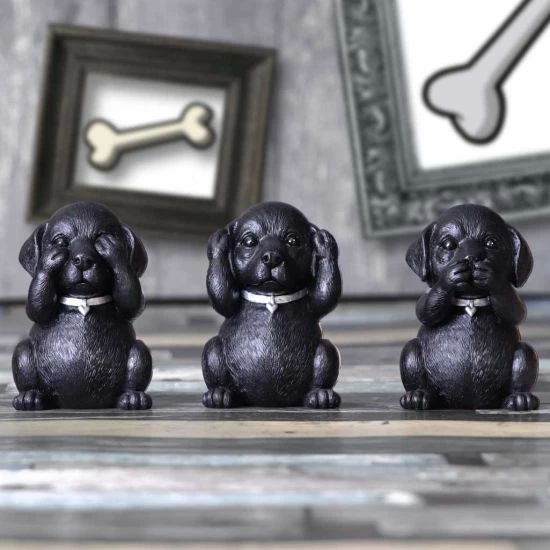 Figurinë dekorative NEMESIS NOW Three Wise Labradors 8.5 cm, resin, e pikturuar me dorë, set 3 copë, e zezë