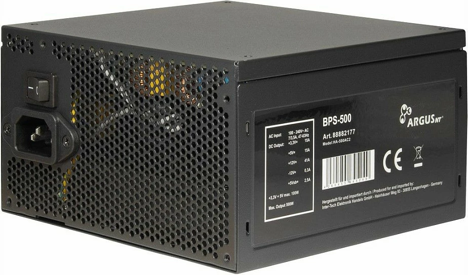 Furnizues energjie Inter-Tech ArgusNT BPS-500, 500W, 80 PLUS, 100-240V
