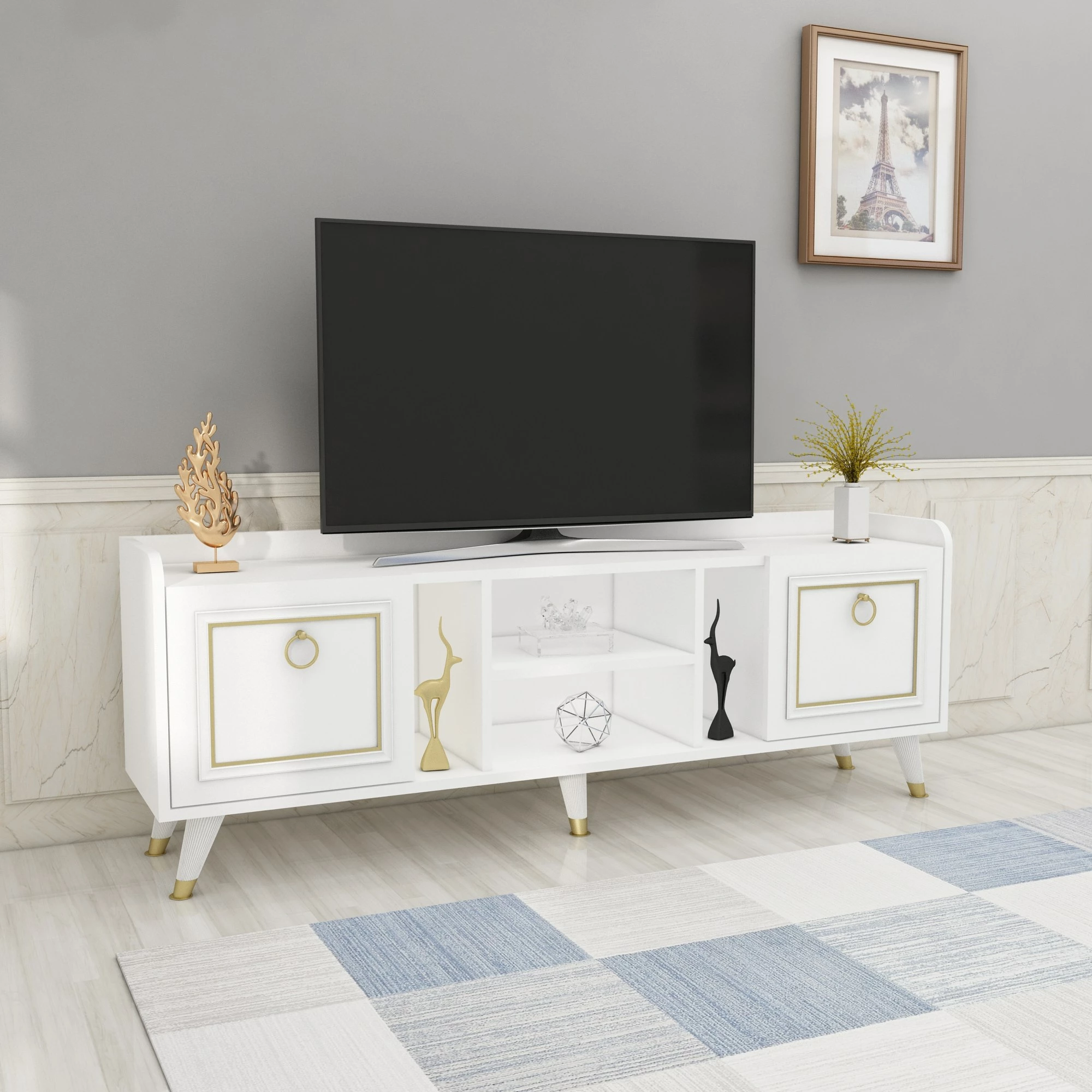 Komodë TV Hanah Home, ngjyrë e bardhë dhe ari, Ruby