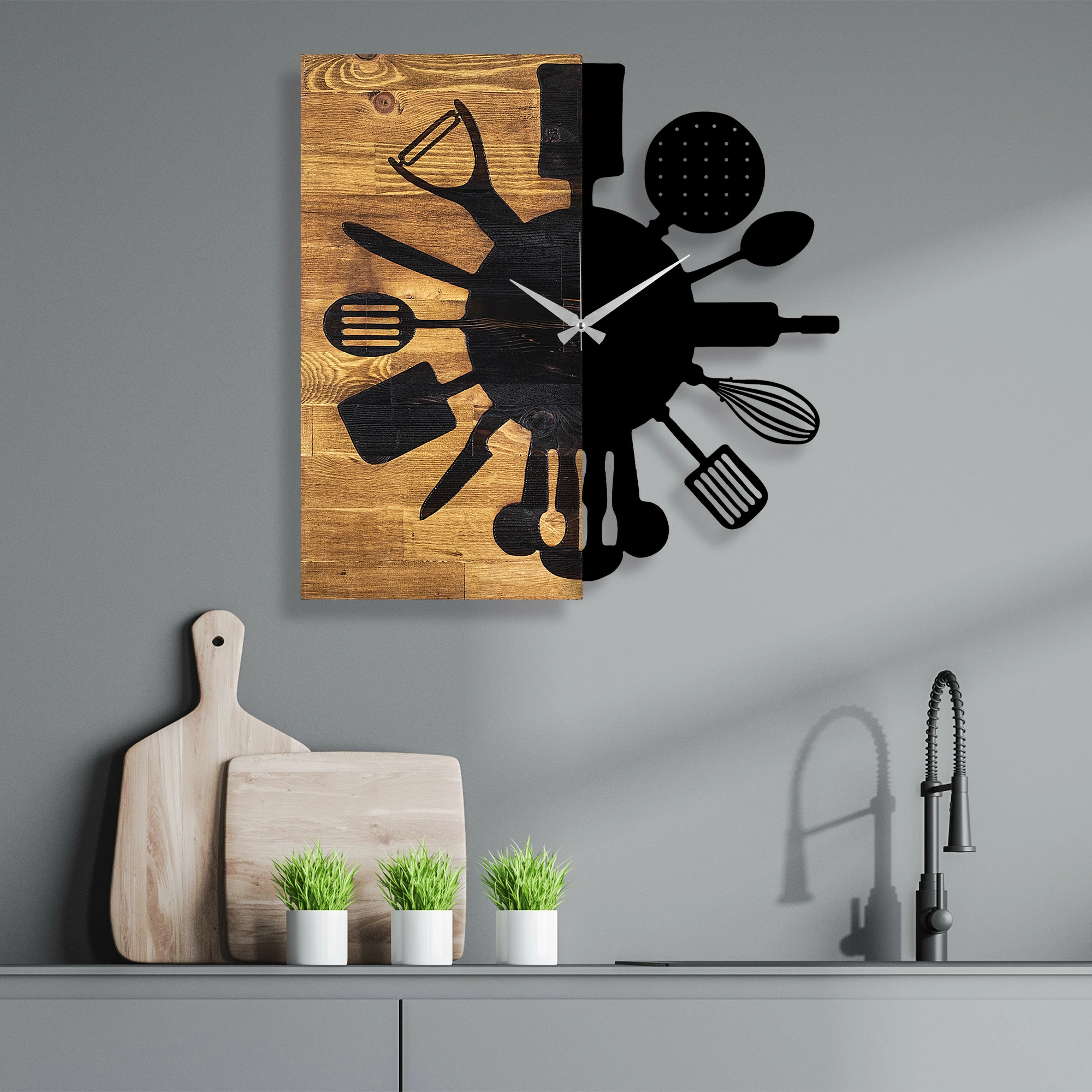 Orë muri dekorative prej druri Wallity, ngjyrë arre dhe e zezë, 60x3x58cm