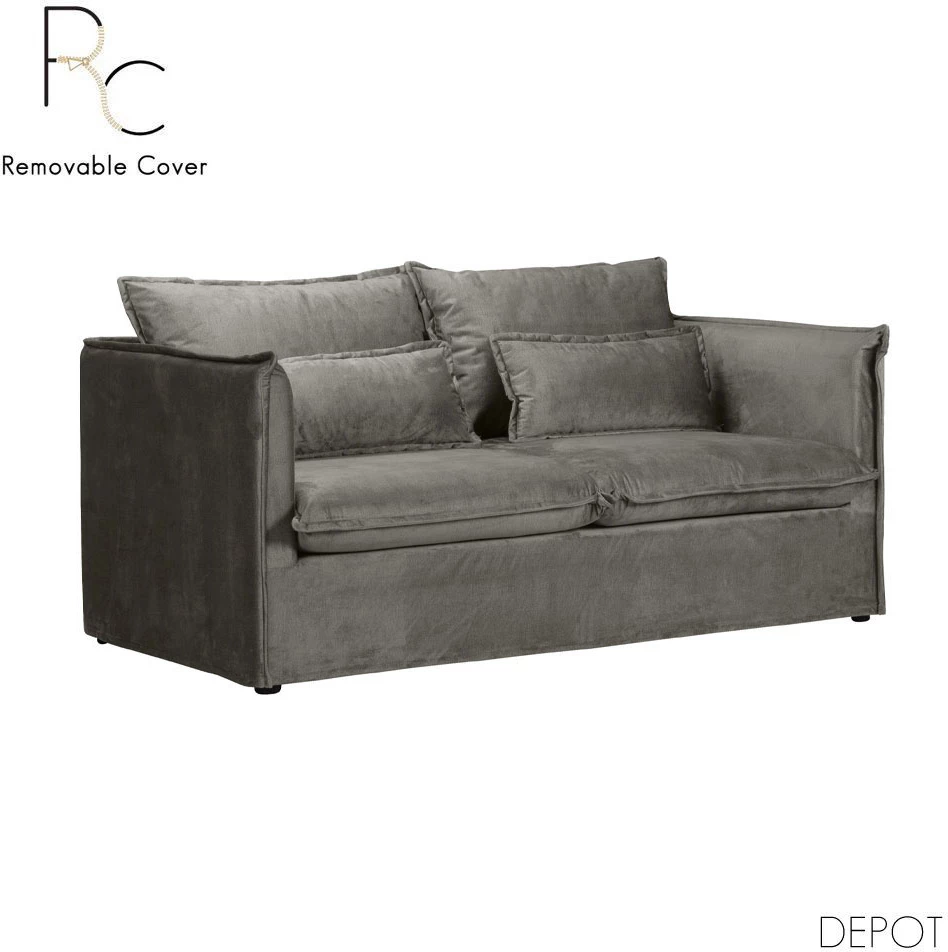 Divan dy vendësh, me mbulesë të heqshme, kadife gri, 176x90x87