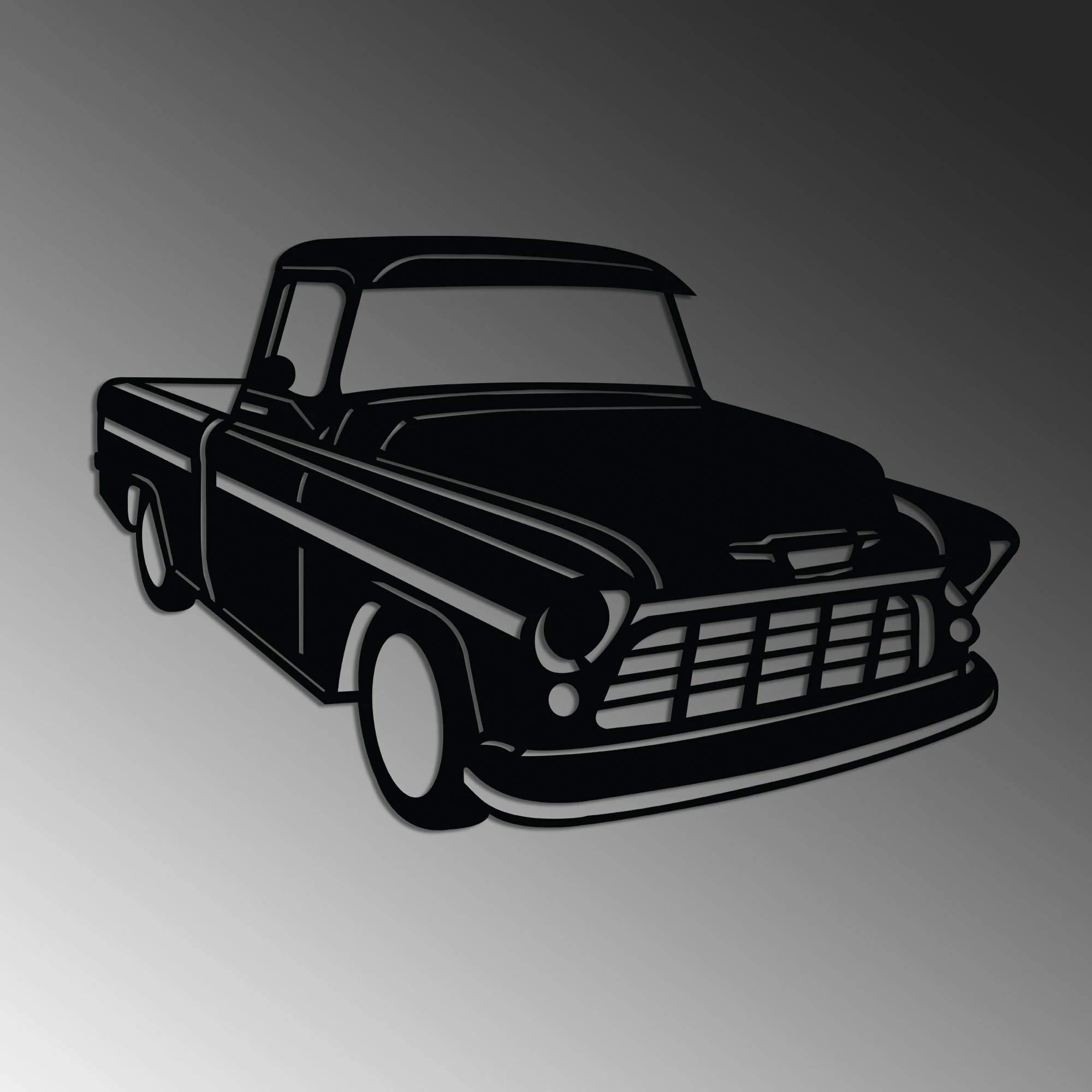 Aksesor dekorativ metalik për mur, Wallity, Chevrolet Cameo Carrier 1955, ngjyrë e zezë, 60x39cm