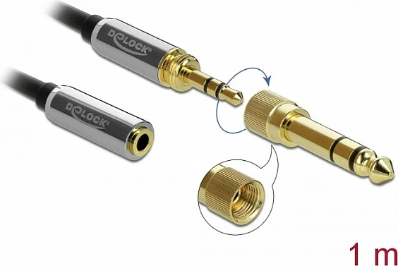 Kabllo zgjatje audio DeLOCK 85780, 3.5mm mashkull në 3.5mm femër, 1 m, zezë/hirtë