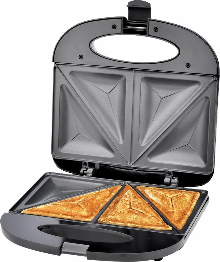 Toster sanduiçi Esperanza Asiago EKT011 1000W, 4 trekëndësha, pllaka non-stick, i zi
