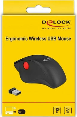 Maus vertikal wireless DeLOCK 12598, Bluetooth + USB-A, 1600 DPI, i zi/kuq