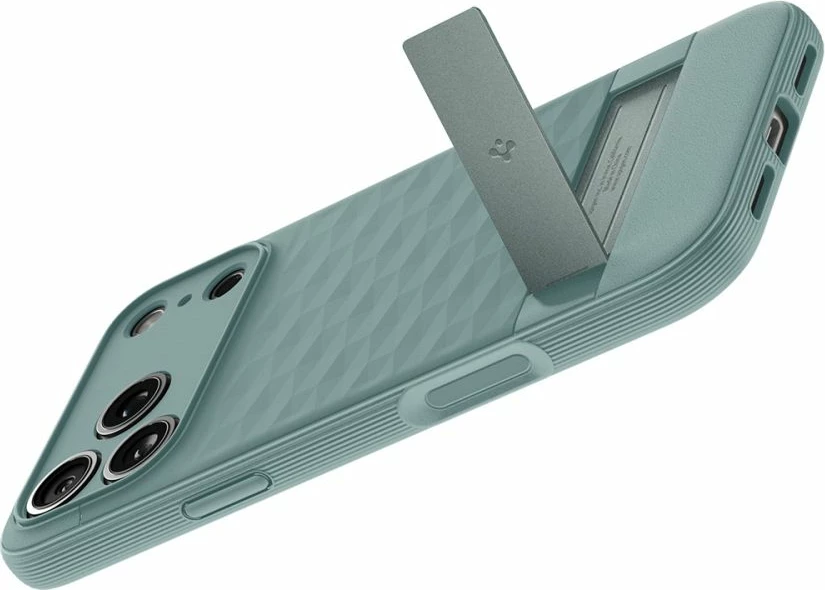 Mbështjellës Spigen Parallax S MagSafe për iPhone 17 Pro Max me stendë të palosshme, TPU, jeshile