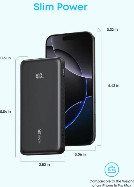 Powerbank Anker Zolo A110D 10000 mAh 22.5W me kabllo USB-C të integrume, bardhë