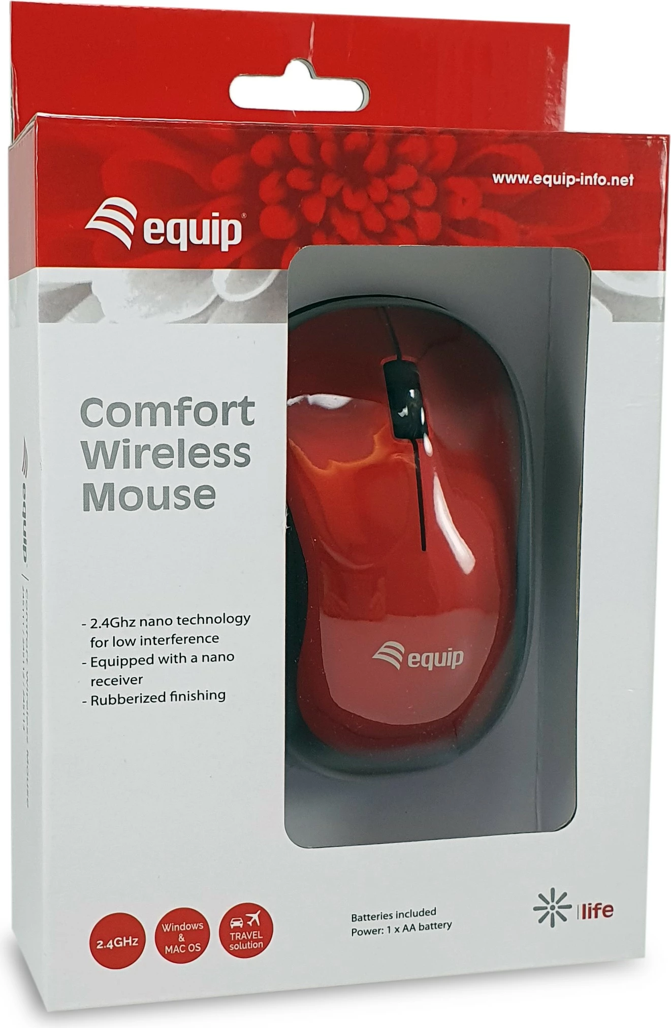 Maus wireless Equip Comfort, optik, RF, i kuq