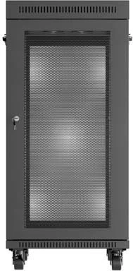 Kabinet rack LANBERG 19" 24U 600x800, qëndruese, dyer të perforuara, panel LCD, e zezë