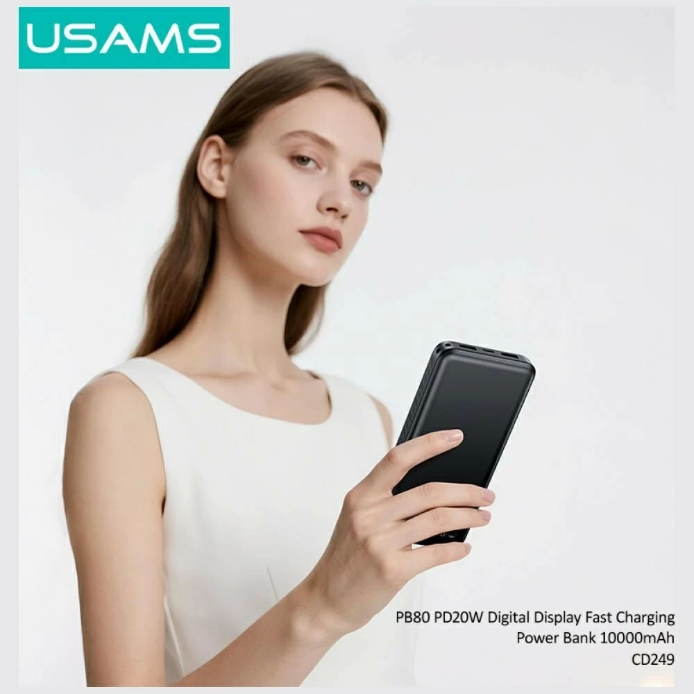 Powerbank USAMS PB80 10000mAh 20W PD 2xUSB-A + USB-C, e zezë