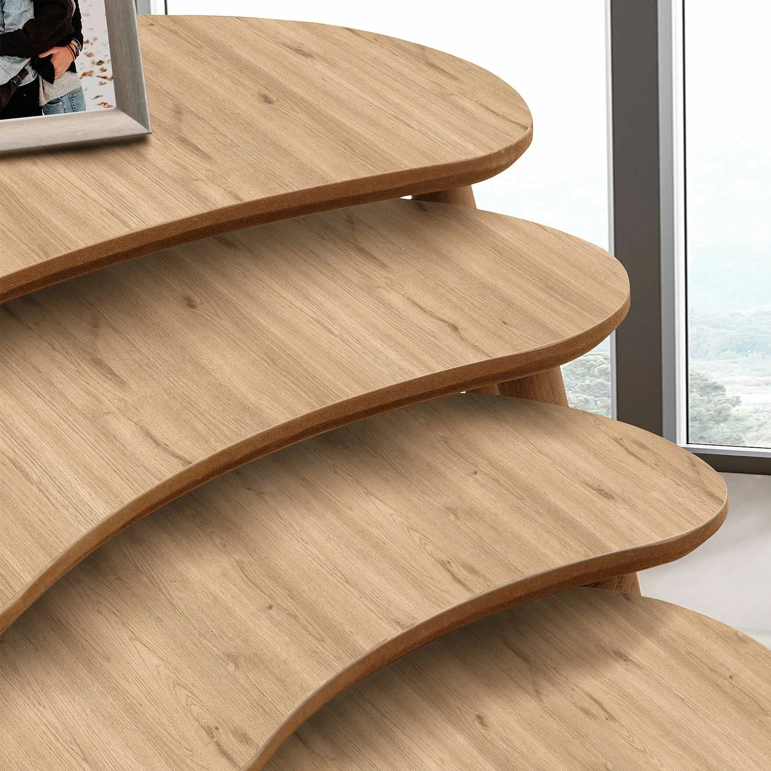 Tavolina ndihmëse të vendosshme (4 copë), ngjyrë lisi, Skye Decor, Moon