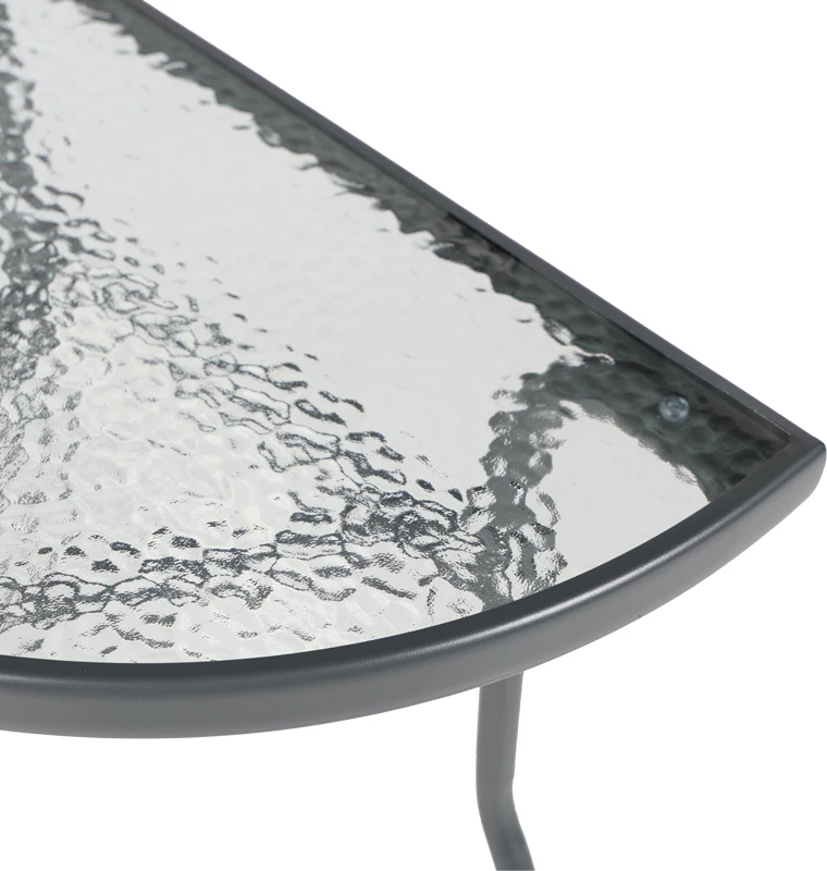 Tavolinë gjysmë-rrethore Bion, xham i valëzuar, metal ngjyrë gri e errët, 70x40x65cm