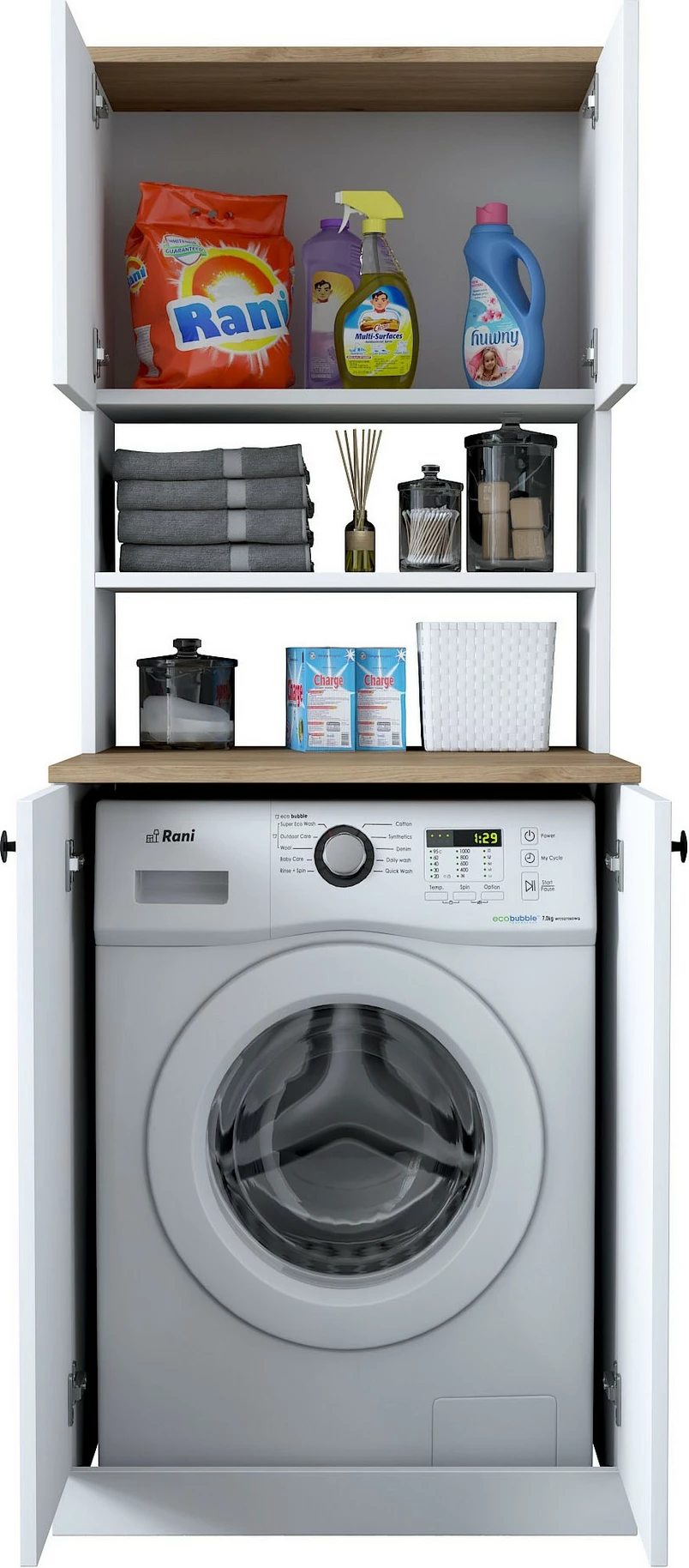 Dollap për lavatriçe, ngjyrë e bardhë dhe arre, Hanah Home KD102-2160