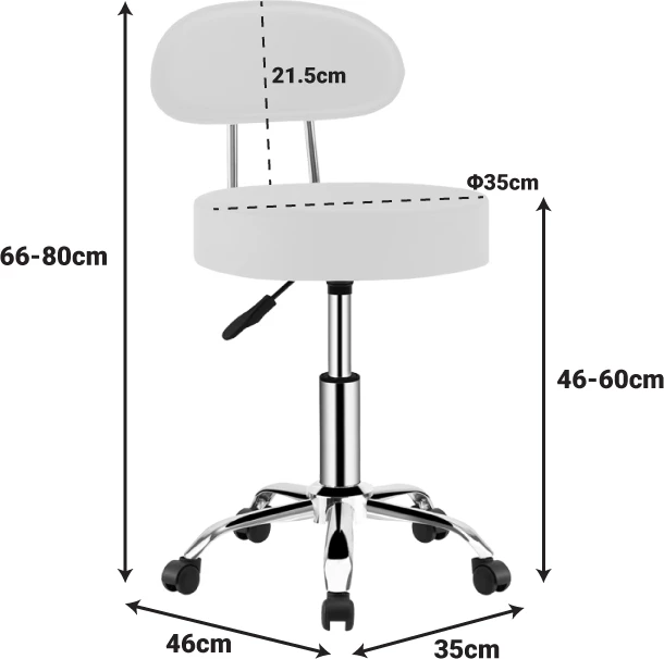 Karrige pune me rrota Tebere, lëkurë sintetike e zezë, 35x35x65-77cm