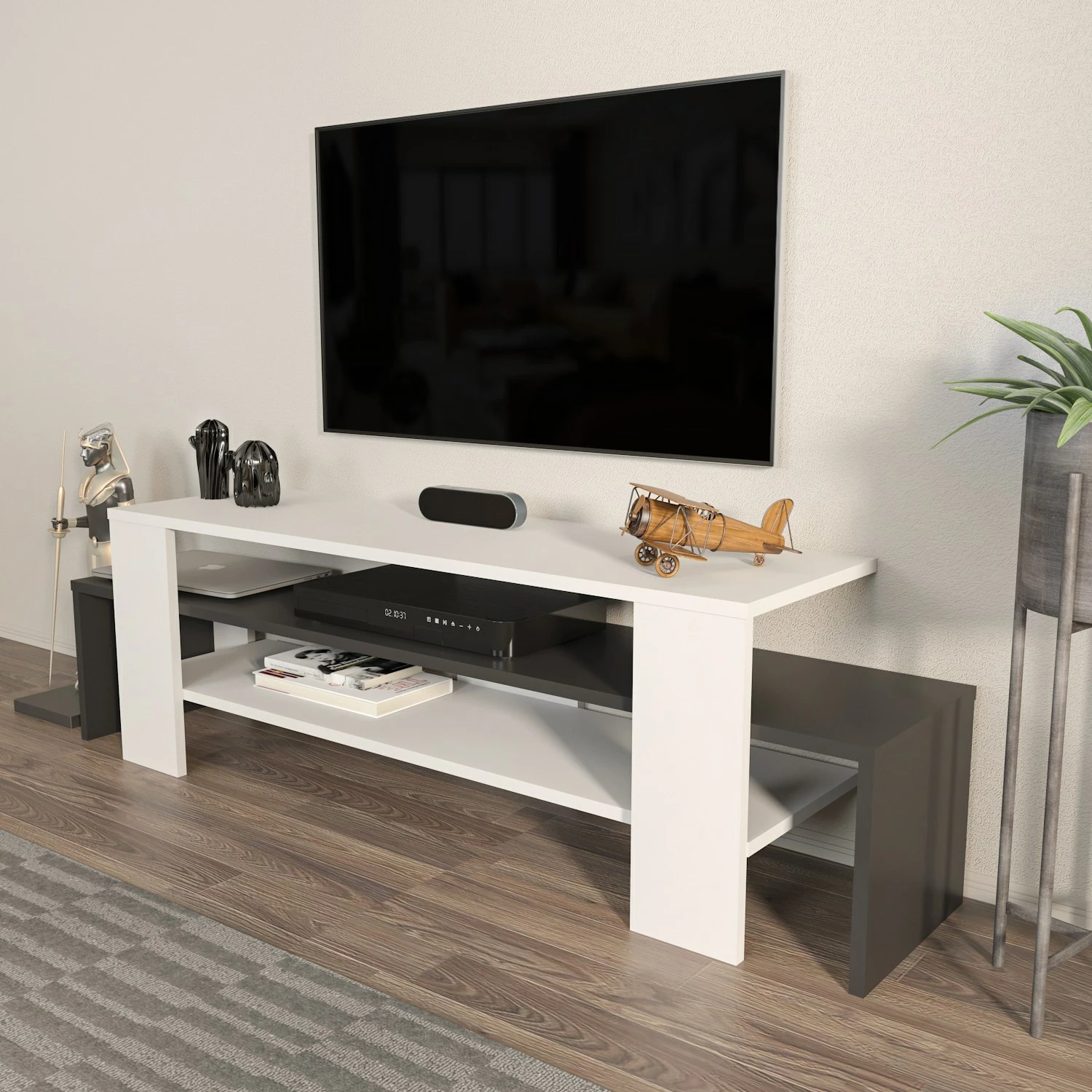 Komodë TV Skye Decor, Lenora, e bardhë dhe antracit